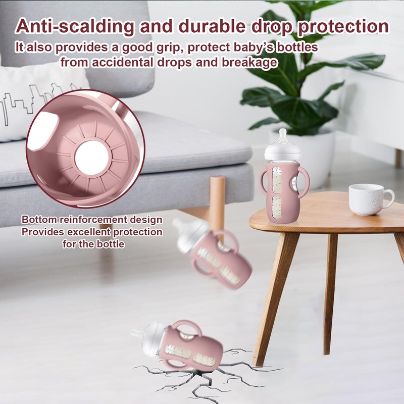 Juome Silicone Sleeves with Handles for Avent Natural Glass Baby Bottles - 3 Pack Anti Breakage Baby Bottle Holder for Philips Avent Glass Baby Bottle, Compatible with Phillips Avent Bottles 8 oz - Image 2